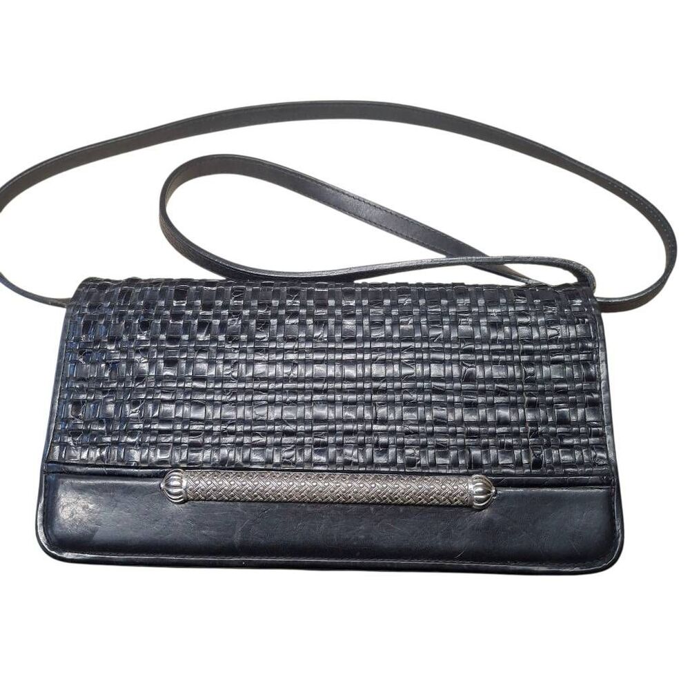 Vintage Brighton Black Woven Leather Crossbody Clutch – Convertible Purse